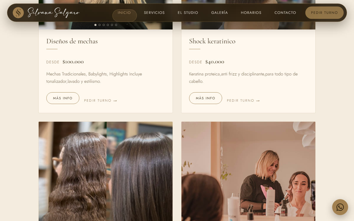 Web de la peluquería de Silvana Salgaro